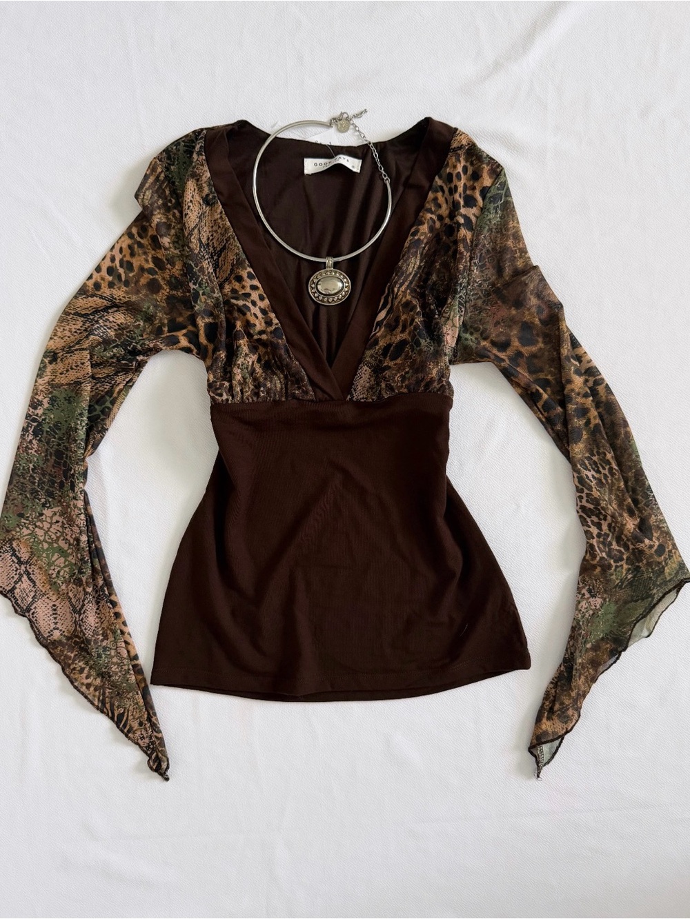 Fairy Brown Mesh Sleeve Top - Picture 4 of 5